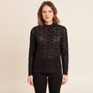 T-shirt cintr&eacute; col montant dentelle noir femme