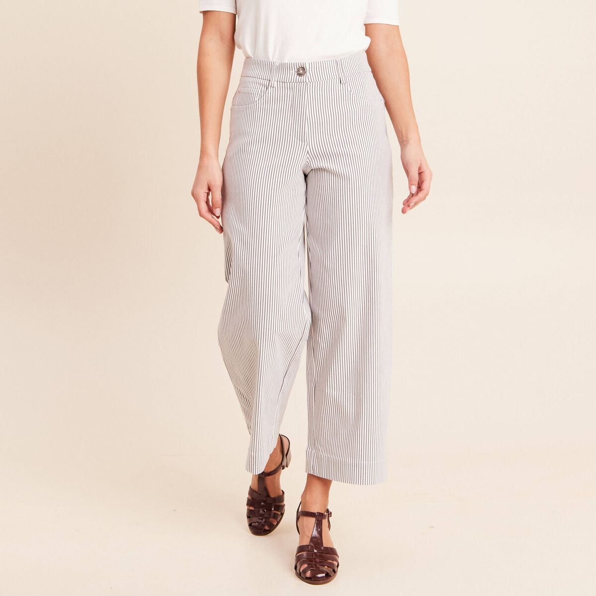 Pantalon large taille haute bleu femme