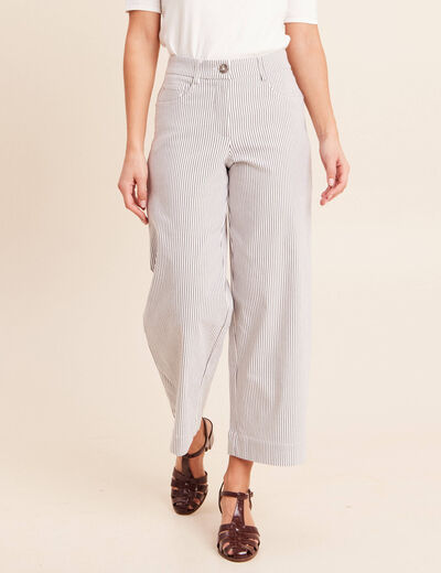 Pantalon large taille haute bleu femme