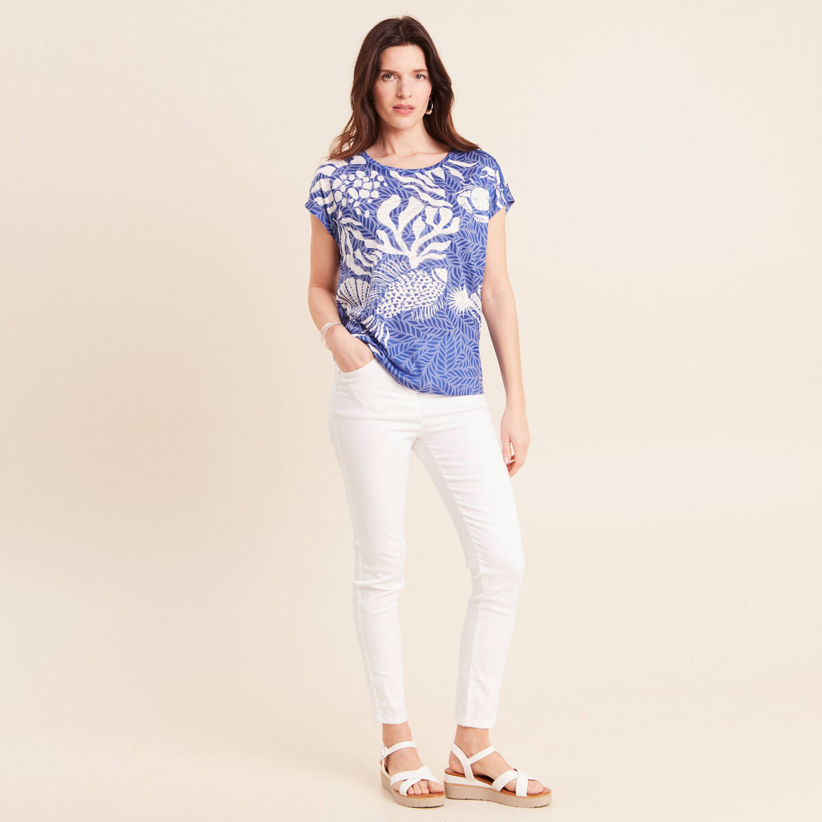 T-shirt manches courtes bleu fonc&eacute; femme