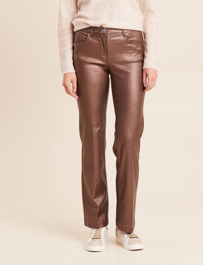 Pantalon enduit coupe large marron fonc&eacute; femme