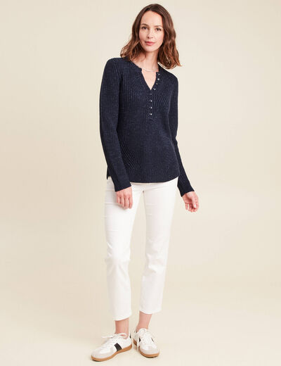 Pull manches longues bleu marine femme
