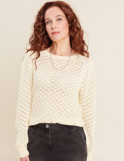 Pull manches longues ajouré jaune clair femme