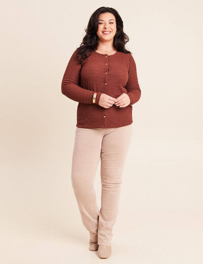 T-shirt manches longues aspect dentelle marron femme