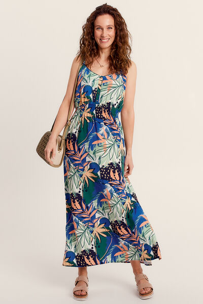 Robe longue évasée à bretelles bleu femme