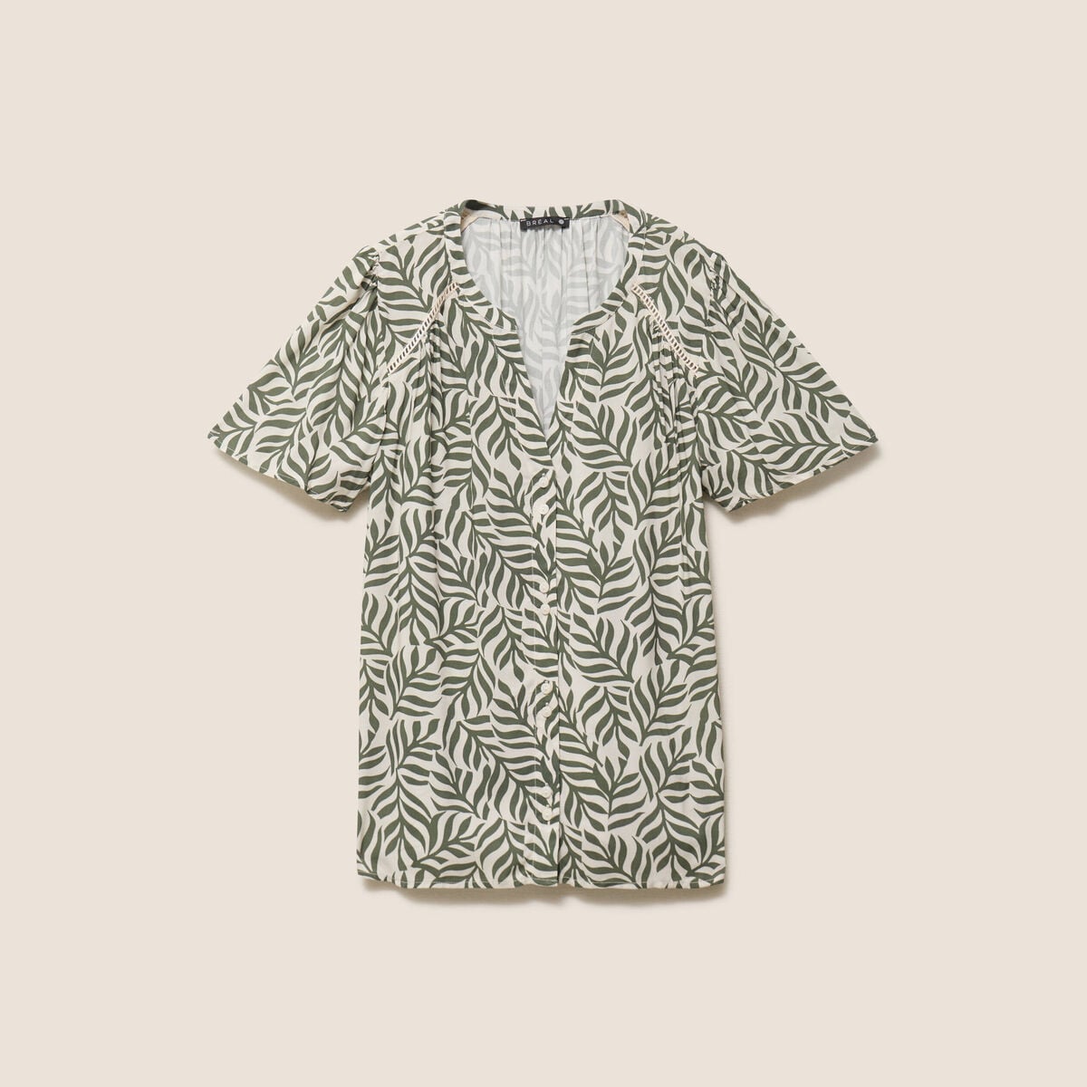Blouse col v manches courtes fluide vert femme