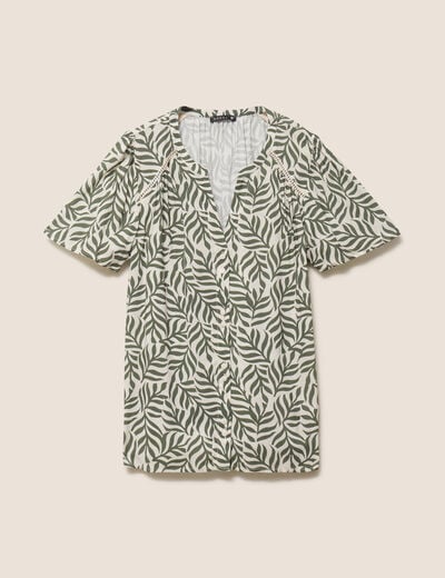 Blouse col v manches courtes fluide vert femme