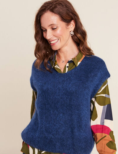 Pull sans manches bleu marine femme
