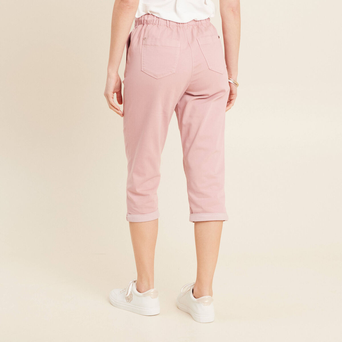 Pantacourt large taille haute rose pastel femme