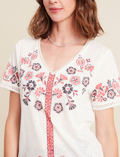 t-shirt droit court manches courtes ecru femme