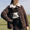 Doudoune courte doubl&eacute;e col amovible marron fonc&eacute; femme