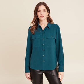Chemise manches longues bleu canard femme