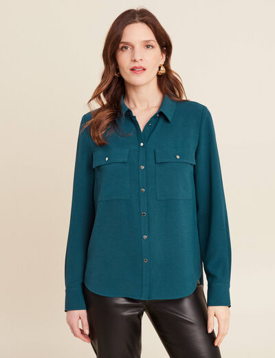Chemise manches longues bleu canard femme