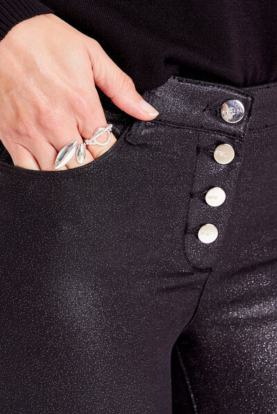 Pantalon ajusté enduit noir femme