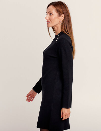 Robe pull droite col montant noir femme