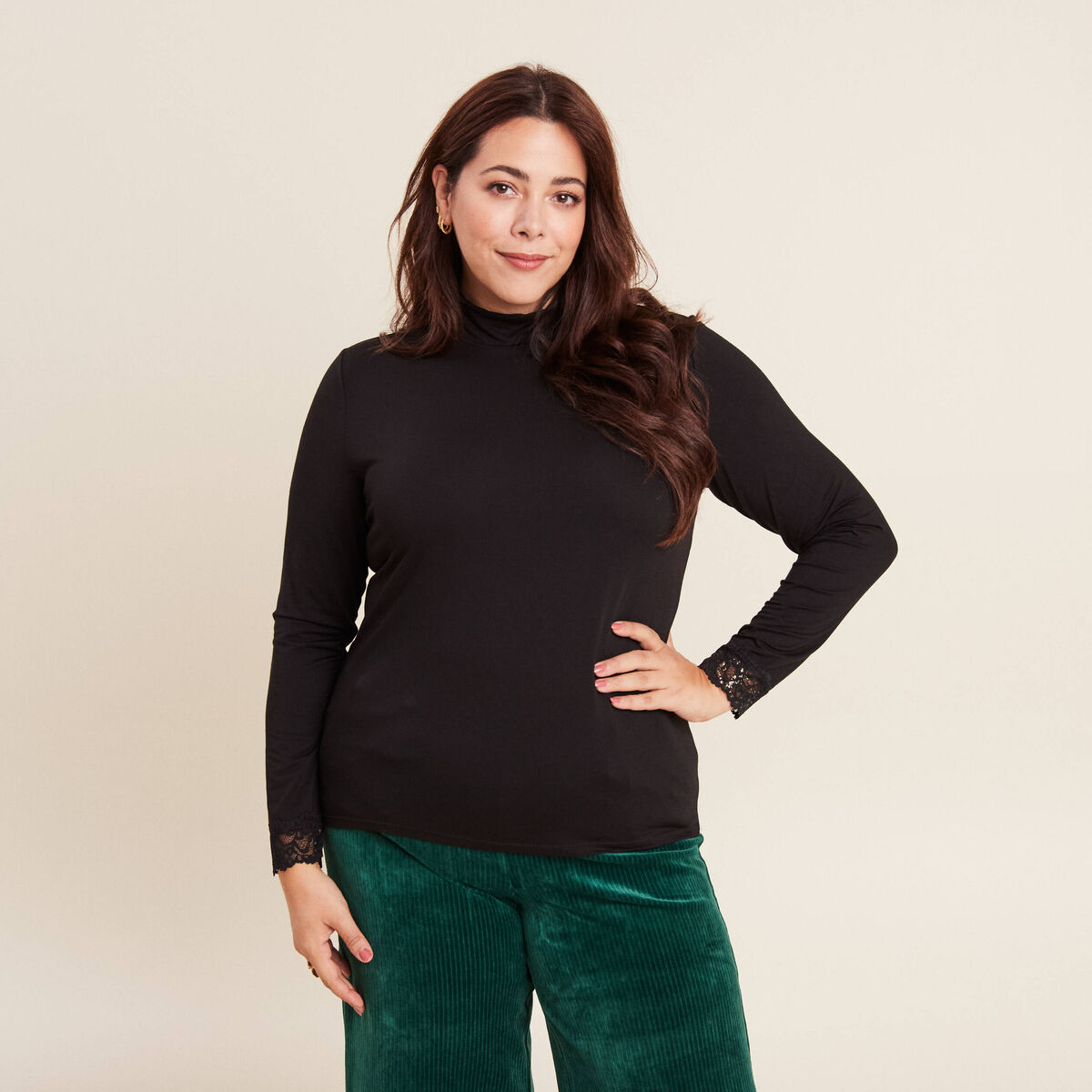 T-shirt thermo-douceur manches longues noir femme