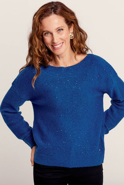 Pull manches longues bleu electrique femme