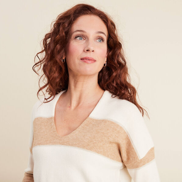 Pull manches longues col en V sable femme