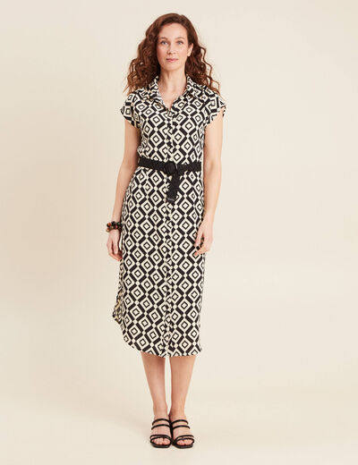 Robe longue droite ceinturée noir femme