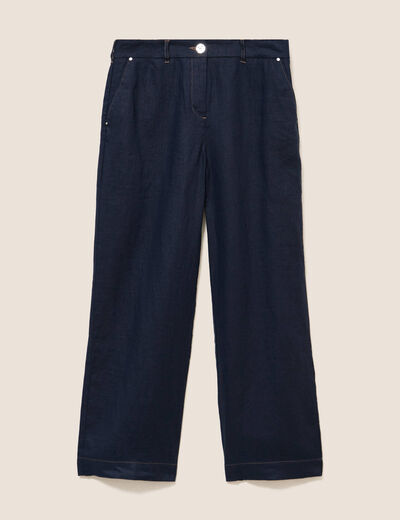 Pantalon large taille standard bleu fonc&eacute; femme