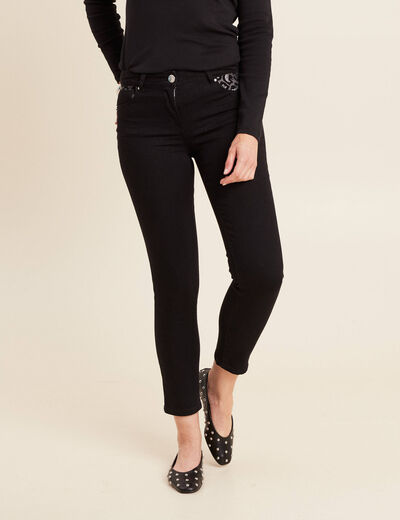 Pantalon ajust&eacute; taille bascul&eacute;e noir femme