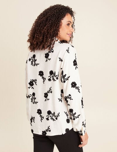 Chemise fluide brod&eacute;e manches longues blanc femme