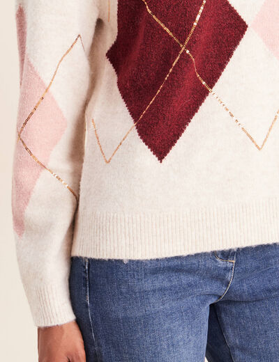 Pull col rond avec strass beige femme