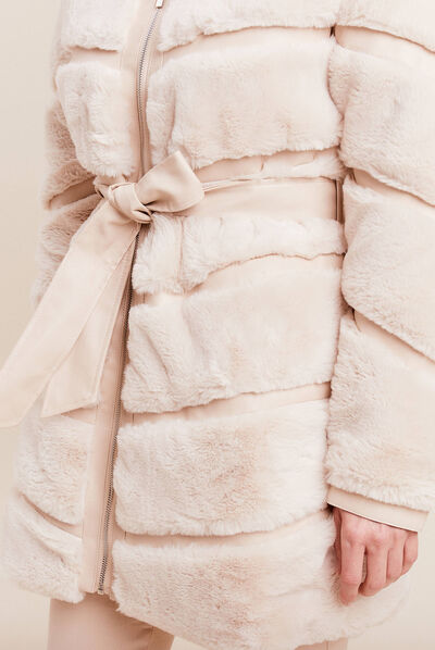 Manteau fausse fourrure ivoire femme