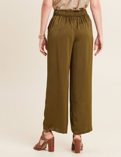 Pantalon large satin vert olive femme