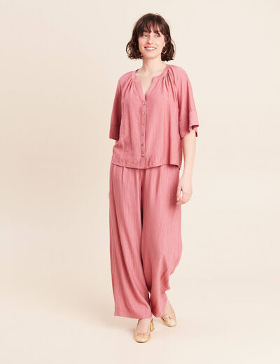 Blouse ample col v manches 3/4 mauve femme