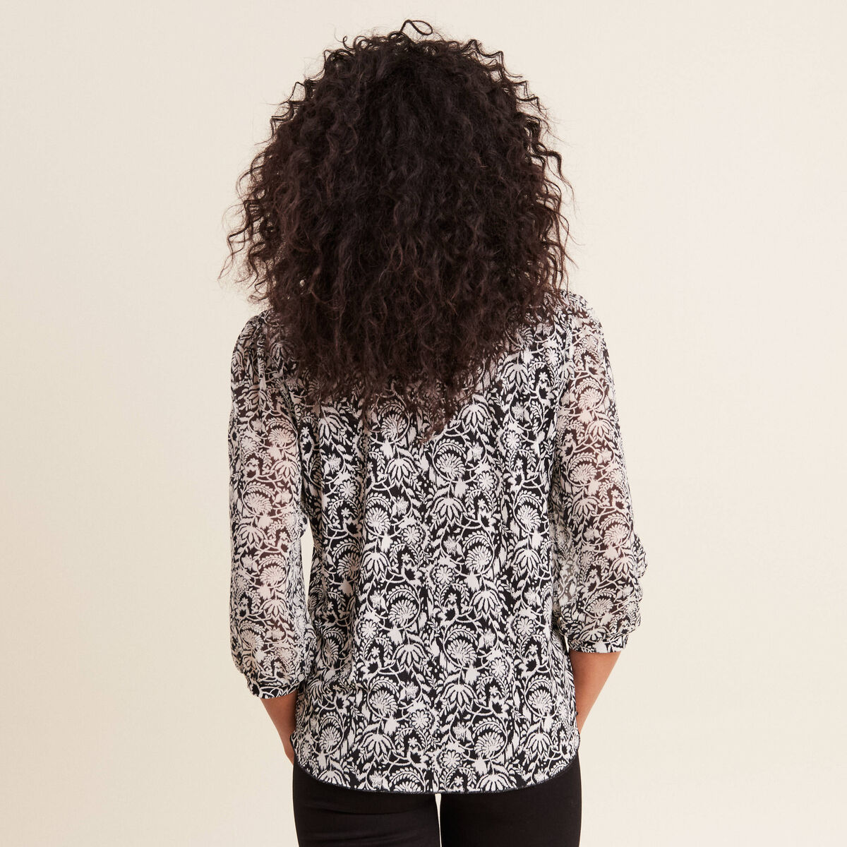 Blouse manches 3/4 noir femme