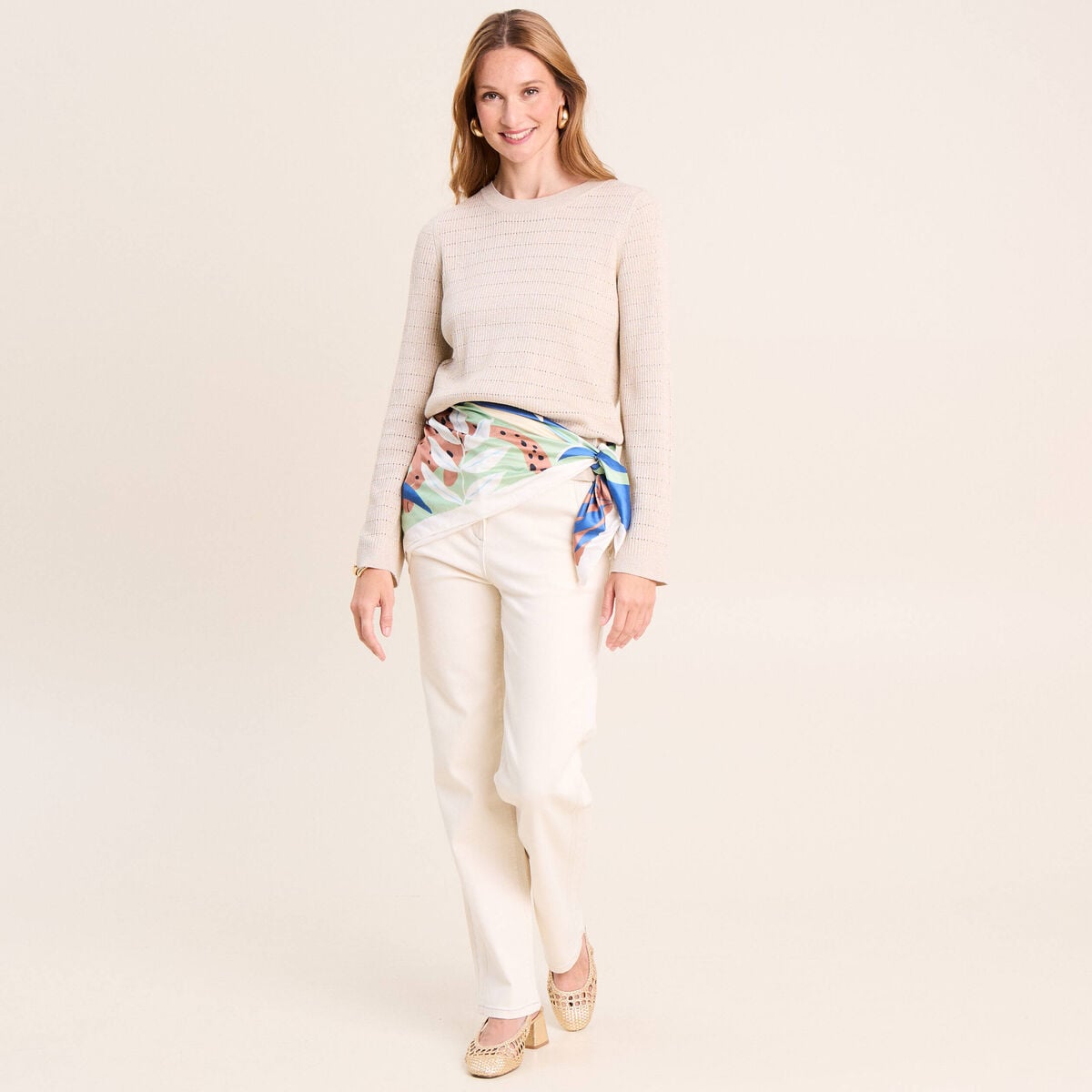 Pull manches longues col rond brillant couleur or femme