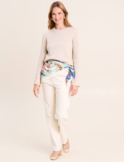Pull manches longues col rond brillant couleur or femme