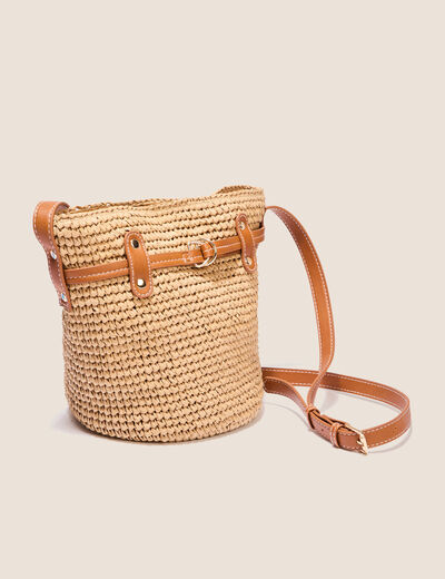 Sac seau paille tressée sable femme