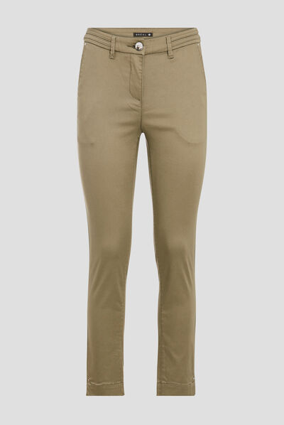 Pantalon ajusté enduit 7/8ème vert kaki femme