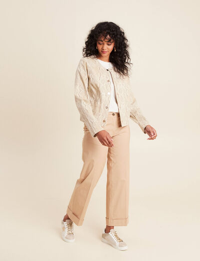 veste sans col beige femme
