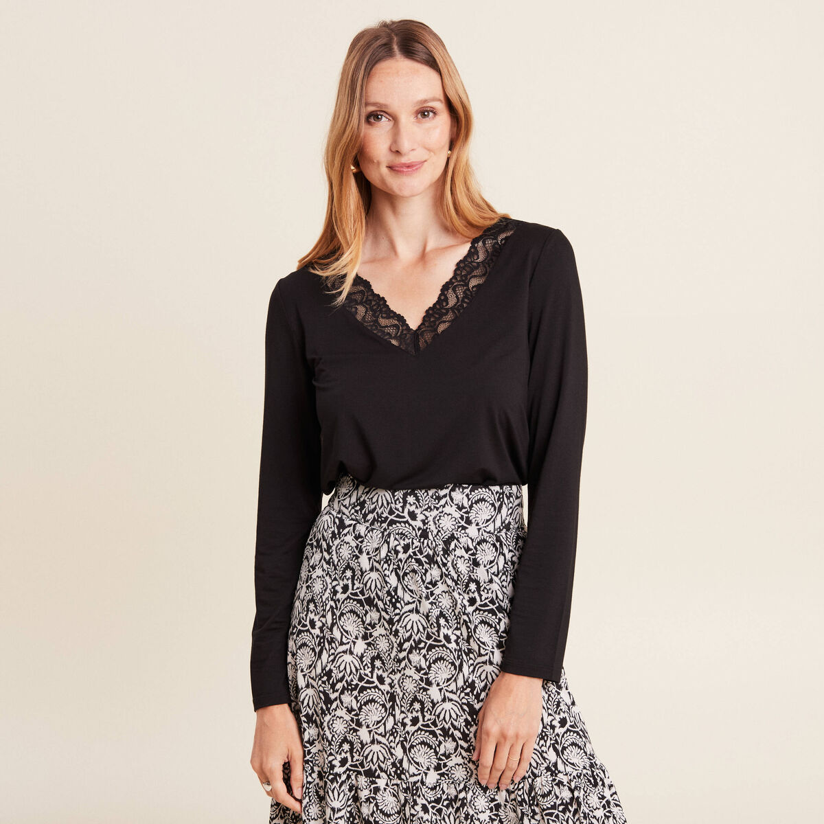 T-shirt thermo-douceur manches longues noir femme