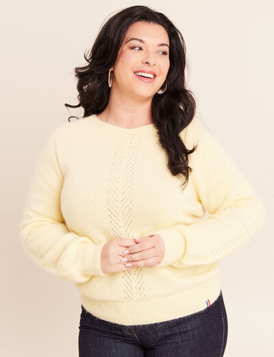 Pull confectionn&eacute; en France jaune pastel femme