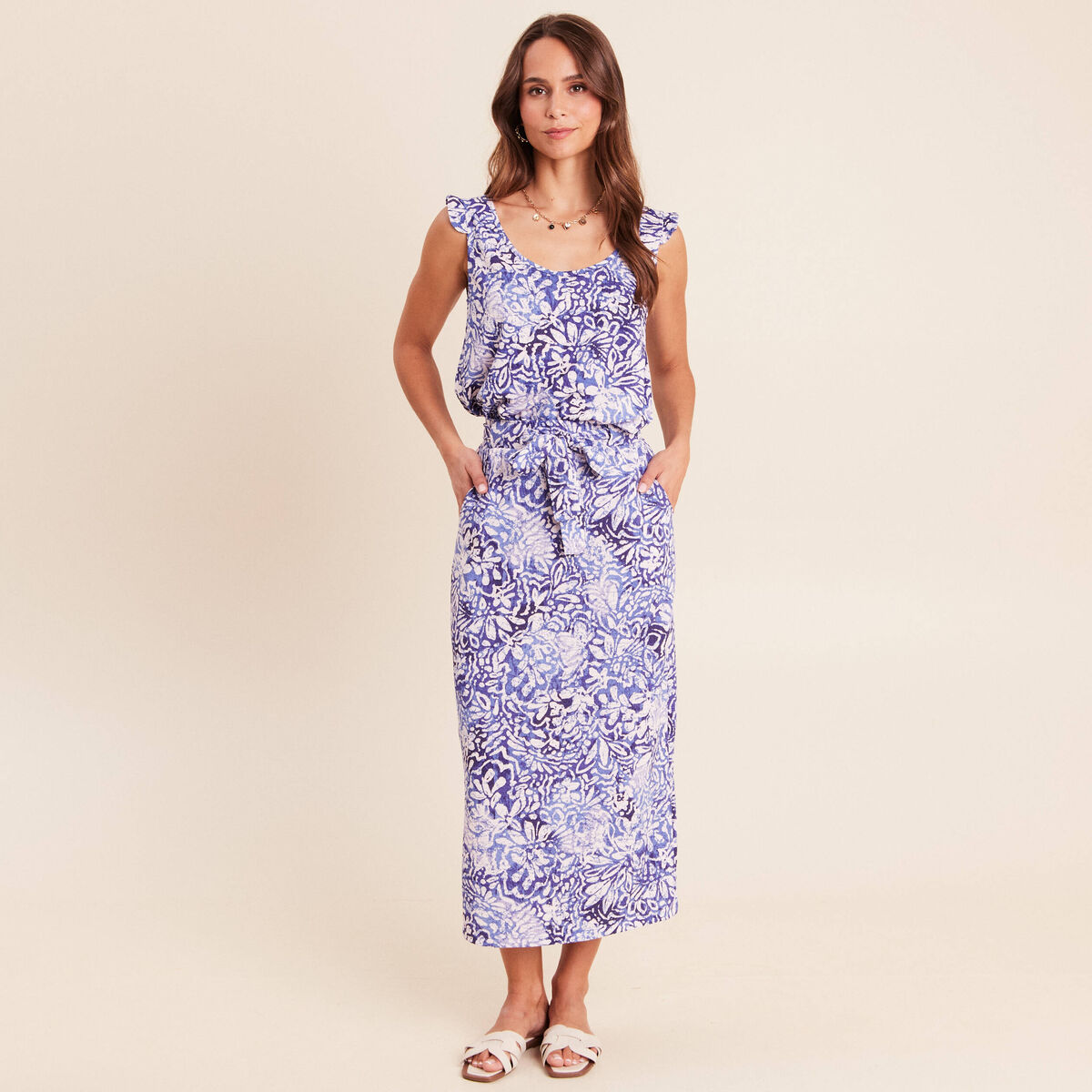 Jupe midi droite bleu femme
