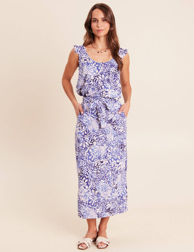 Jupe midi droite bleu femme