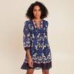 Robe courte &eacute;vas&eacute;e col tunisien bleu femme