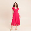 Robe longue &eacute;vas&eacute;e &agrave; volants rose fushia femme