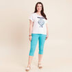 T-shirt col rond manches courtes brod&eacute; blanc femme