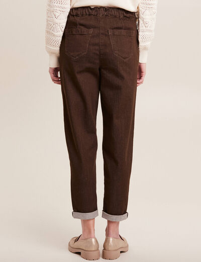 Jean large à coulisse marron foncé femme