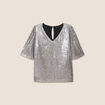 T-shirt &agrave; sequins manches coudes gris argent femme