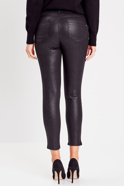 Pantalon ajusté enduit noir femme