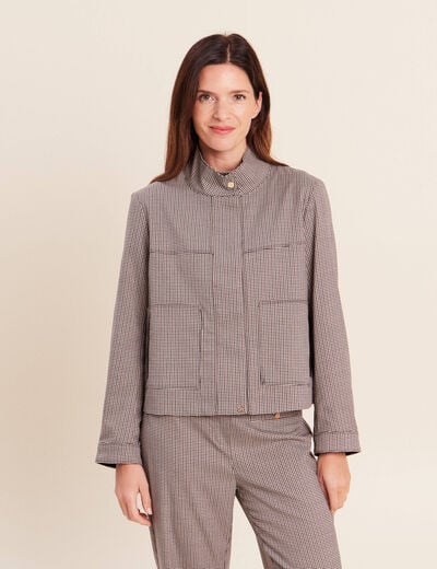Veste col montant doubl&eacute;e marron femme