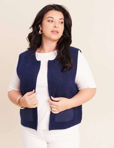 Gilet sans manches aspect laineux bleu marine femme