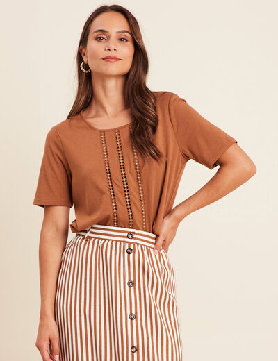 T-shirt manches courtes marron femme