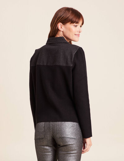 Gilet col rond manches longues strass noir femme